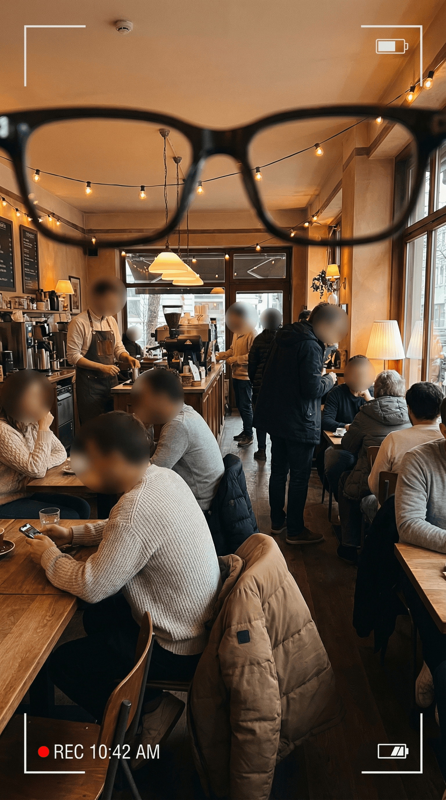 Coffee shop scene with blurred faces